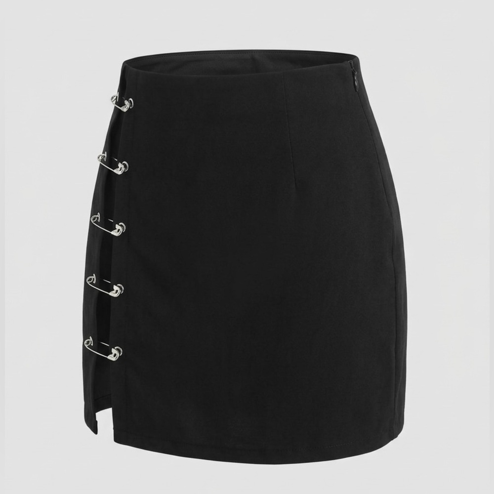 Elegant Black Skirt with Side Rings
